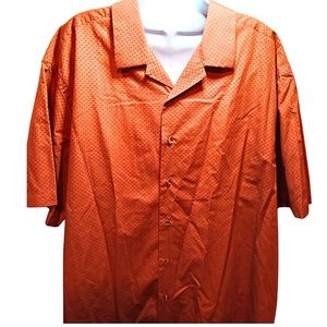 Paul Fredrick Mens Short Sleeve Shirt Geometric Pattern, Red, Orange, Cotton, 2X